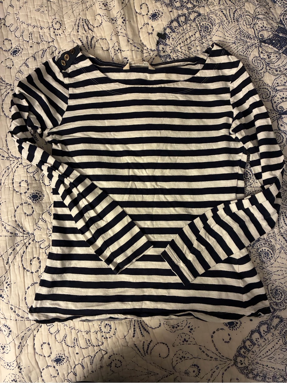 Banana Republic Navy & White Striped Long Sleeve Boatneck Top - XSP